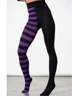 Killstar Black and Purple Striped Tights